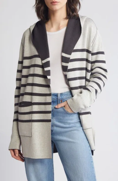 Splendid Syd Stripe Open Front Cardigan In Lead/oat