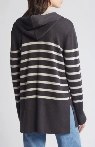 Splendid Syd Stripe Open Front Cardigan In Lead/oat