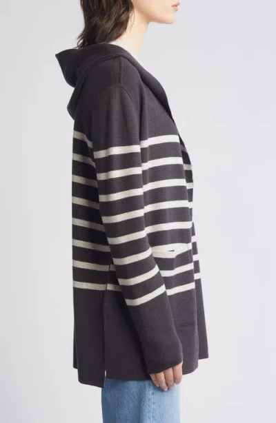 Splendid Syd Stripe Open Front Cardigan In Lead/oat