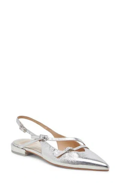 Dolce Vita Pamla Pointed Toe Slingback Flat In Silver Crinkle Patent