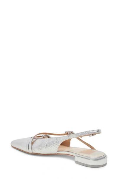 Dolce Vita Pamla Pointed Toe Slingback Flat In Silver Crinkle Patent