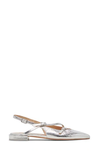 Dolce Vita Pamla Pointed Toe Slingback Flat In Silver Crinkle Patent