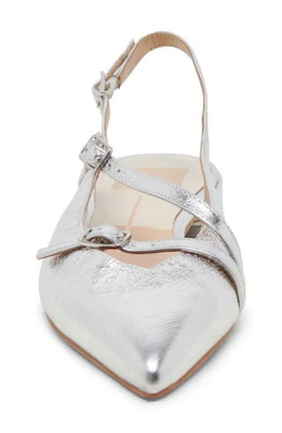 Dolce Vita Pamla Pointed Toe Slingback Flat In Silver Crinkle Patent