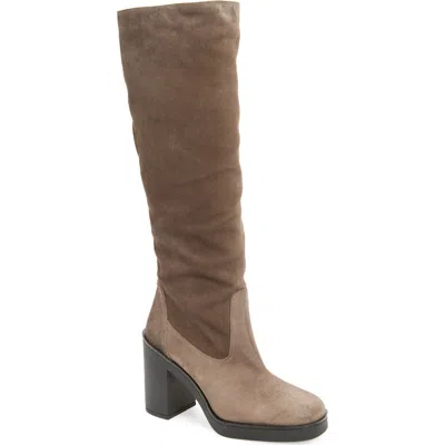 Stuart Weitzman Bethenny Block Heel Tall Boot In Charcoal Sport Suede