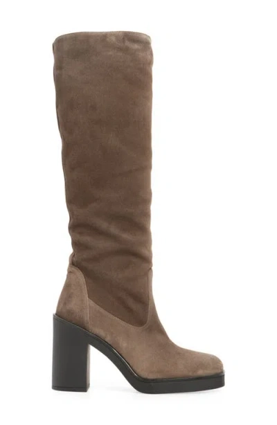 Stuart Weitzman Bethenny Block Heel Tall Boot In Charcoal Sport Suede