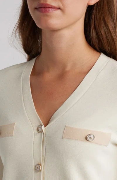 Zoe And Claire Contrast Trim Cardigan In Ivory