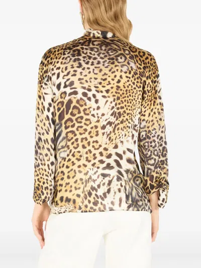 Roberto Cavalli Jaguar Printed Silk Pullover Blouse In Nude