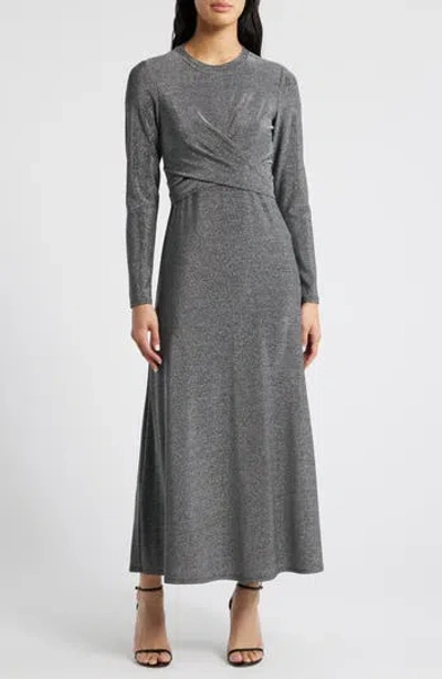 Halogen ® Draped Metallic Long Sleeve Maxi Dress In Silver
