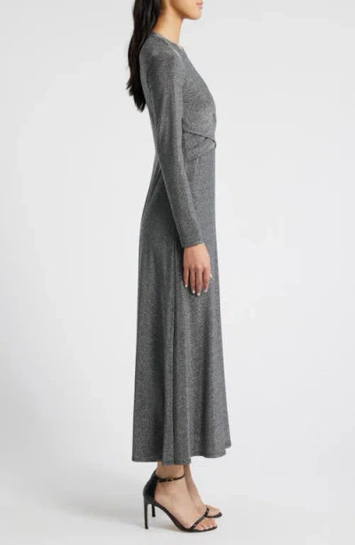 Halogen ® Draped Metallic Long Sleeve Maxi Dress In Silver