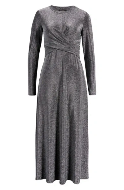 Halogen ® Draped Metallic Long Sleeve Maxi Dress In Silver