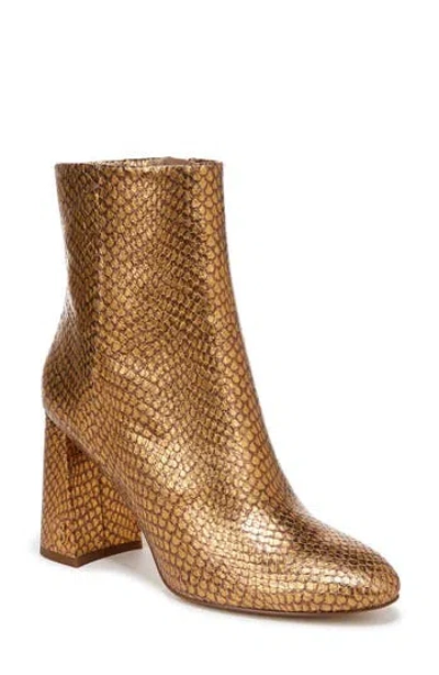 Sam Edelman Daria Block Heel Bootie Gold Snake Embossed Leather In Medallion Gold