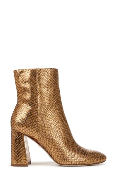 Sam Edelman Daria Block Heel Bootie Gold Snake Embossed Leather In Medallion Gold