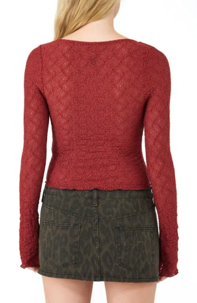 Bdg Urban Outfitters Quinn Tie Front Lace Top In Burgundy