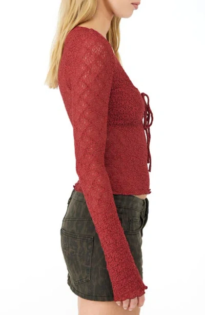 Bdg Urban Outfitters Quinn Tie Front Lace Top In Burgundy