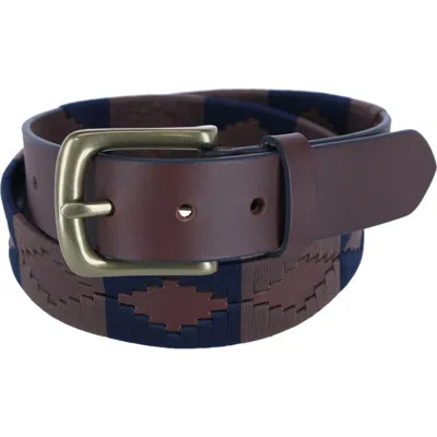 Ibex England Hand Stitched 35mm Polo Belt In Navy/light Brown