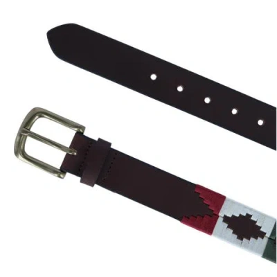 Ibex England Hand Stitched 35mm Polo Belt In Red/cream/green