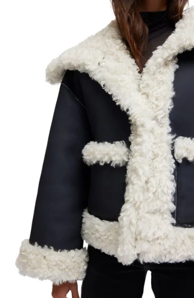 Free People Kiki Faux Leather Jacket With High Pile Fleece Trim In Black Combo