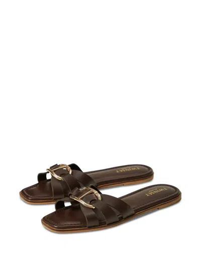 Twinset Woman Sandals Dark Brown Size 8 Cow Leather In Braun