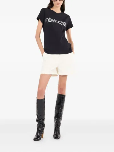 Roberto Cavalli Solid-color Python-print Shorts In Nude