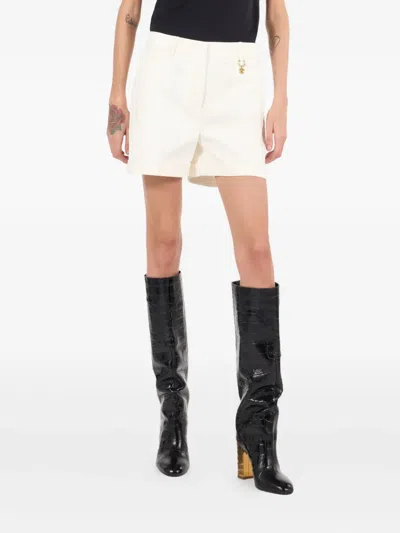 Roberto Cavalli Solid-color Python-print Shorts In Nude