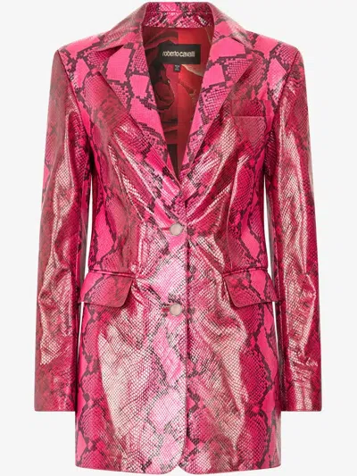 Roberto Cavalli Shiny Python-print Jacket In Rosa