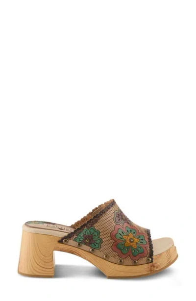 L'artiste By Spring Step Retrostar Platform Slide Sandal In Beige Multi