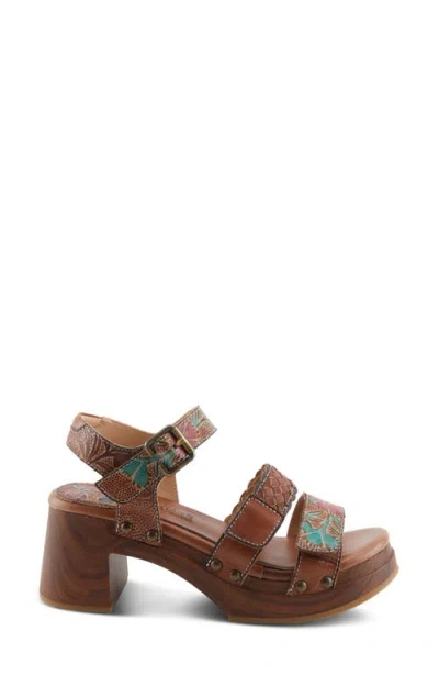 L'artiste By Spring Step Retropel Ankle Strap Platform Sandal In Brown Multi