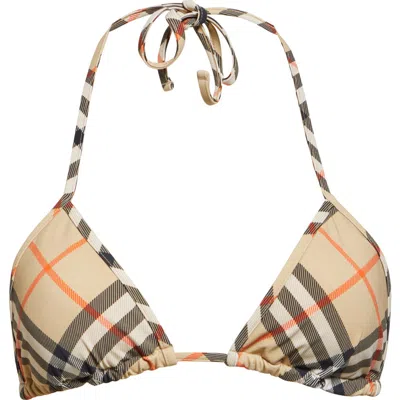 Burberry Check Triangle String Bikini Top In Sand Ip Check