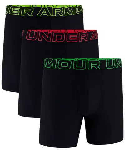 Under Armour Men's Performance Tech Mesh Solid 6" Boxer Briefs In Black W,racer Red
