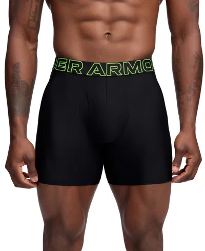 Under Armour Men's Performance Tech Mesh Solid 6" Boxer Briefs In Black W,racer Red