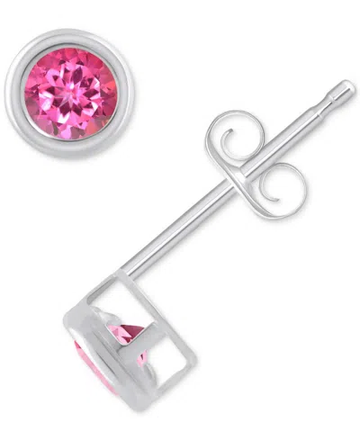 Macy's Gemstone Round Stud Earrings In 10k Yellow Gold Or White Gold In Pink Topaz,white Gold