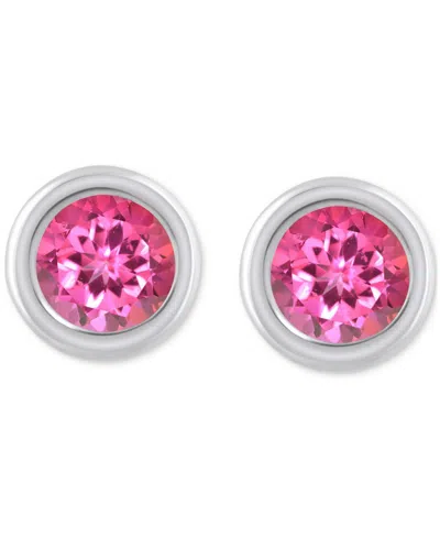 Macy's Gemstone Round Stud Earrings In 10k Yellow Gold Or White Gold In Pink Topaz,white Gold