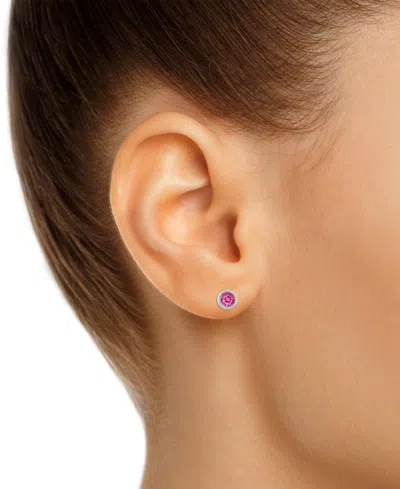 Macy's Gemstone Round Stud Earrings In 10k Yellow Gold Or White Gold In Pink Topaz,white Gold