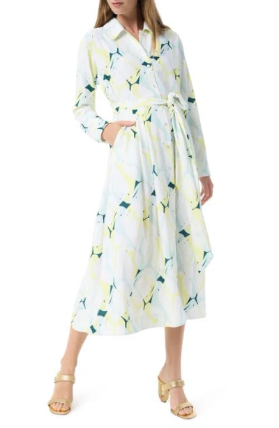 Do By Dee Ocleppo Ava Abstract Print Long Sleeve Midi Shirtdress In White
