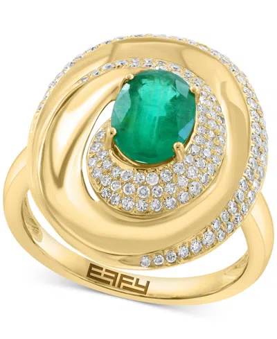 Effy Collection Diamond (1/2 Ct. T.w.) & Emerald (1-1/6 Ct. T.w.) Ring In 14k Gold Over Silver In Emerald