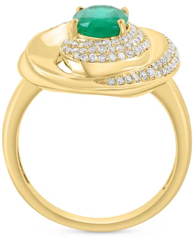 Effy Collection Diamond (1/2 Ct. T.w.) & Emerald (1-1/6 Ct. T.w.) Ring In 14k Gold Over Silver In Emerald