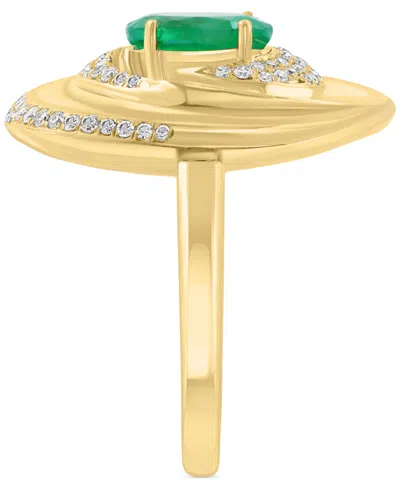 Effy Collection Diamond (1/2 Ct. T.w.) & Emerald (1-1/6 Ct. T.w.) Ring In 14k Gold Over Silver In Emerald