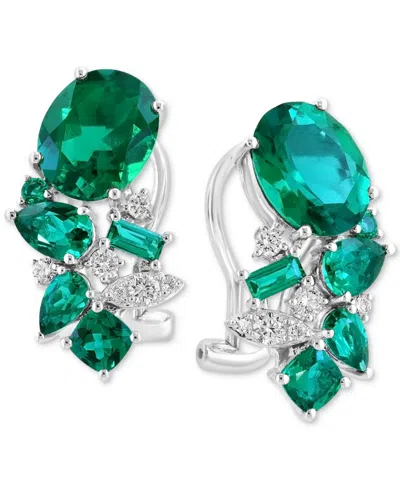 Effy Collection Effy Lab Grown Emerald (8 Ct. T.w.) & Lab Grown Diamond (1/4 Ct. T.w.) Mixed-cut Statement Earrings In Emerald