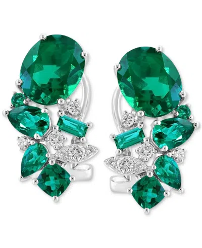 Effy Collection Effy Lab Grown Emerald (8 Ct. T.w.) & Lab Grown Diamond (1/4 Ct. T.w.) Mixed-cut Statement Earrings In Emerald