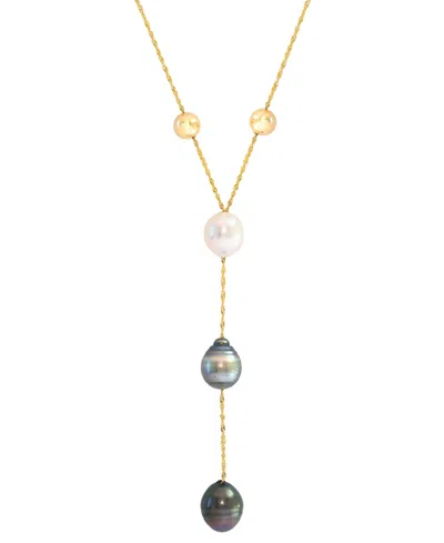 Effy Collection Effy Cultured Black & Tahitian Pearl (9mm) & White Cultured South Sea Pearl (8mm) Necklace In 14k Ye In 14k Gold