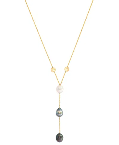 Effy Collection Effy Cultured Black & Tahitian Pearl (9mm) & White Cultured South Sea Pearl (8mm) Necklace In 14k Ye In 14k Gold