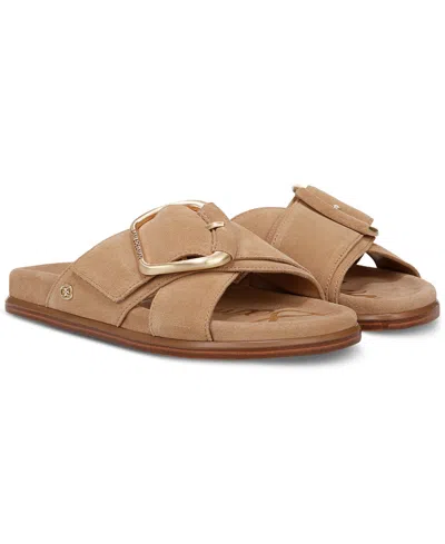 Sam Edelman Women's Darla Slide Flat Sandals In Cyprus Tan Suede Leather