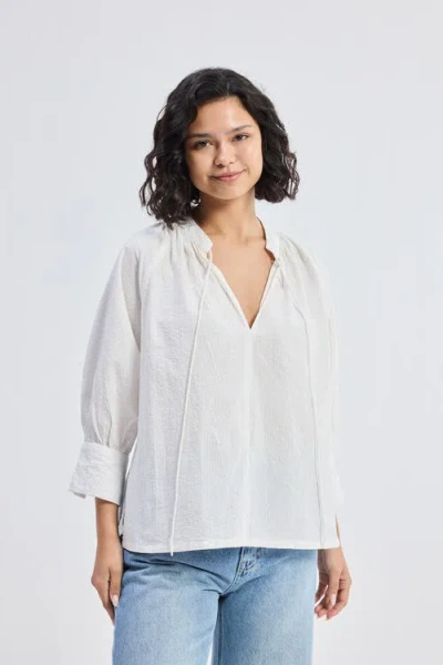 Reistor Relaxed Fit Top With Front-tie In Striped Horizon