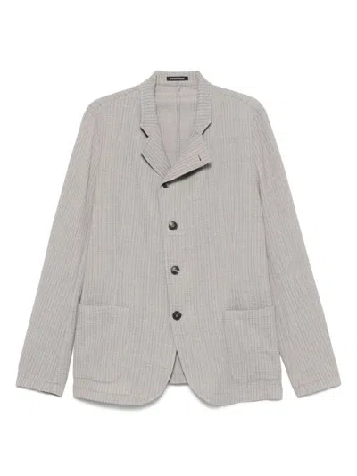 Emporio Armani Mens Beige Scuro Melange Chunky-knit Asymmetric Wool-blend Blazer In Beige