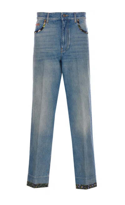 Valentino High Rise Viscose Straight Jeans In Blue