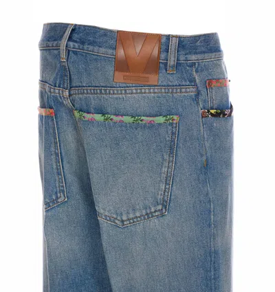 Valentino High Rise Viscose Straight Jeans In Blue