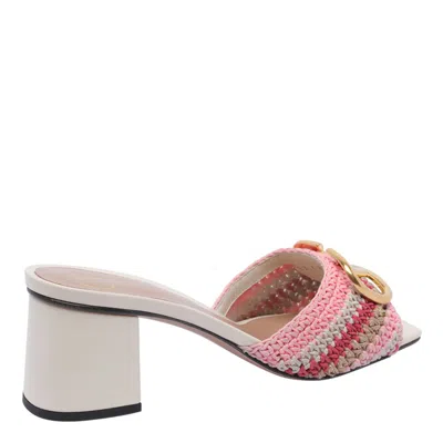 Valentino Heel Block Crochet Logo Woven Slide In White