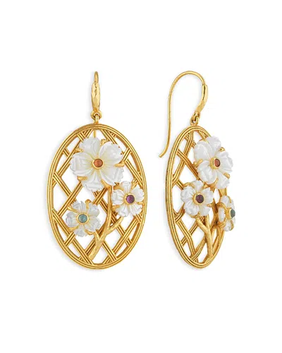 Capucine De Wulf Villandry Dyed Jade & Mother Of Pearl Flower Lattice Drop Earrings In 18k Gold Plated In Gold