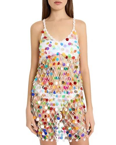 Milly Cabana Sequin Crochet Mini Sleeveless Dress In Multicolor