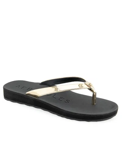Aerosoles Women's Jace Round Toe Thong Sandals In Gold Mirror,black